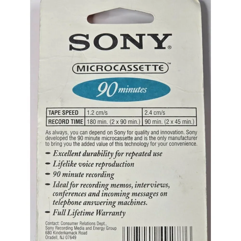 NOS Vintage Sony 90-min‎ Microcassette 2-Pack New in Original Packaging Tapes